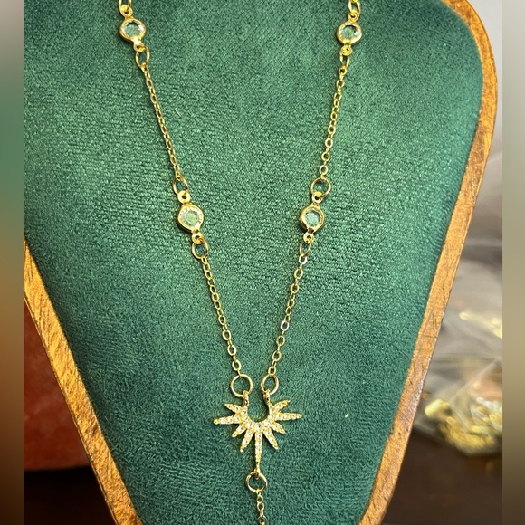 Elegant Gold Chain Necklace with Sun and Drop Chain 18” - Picture 3 of 4